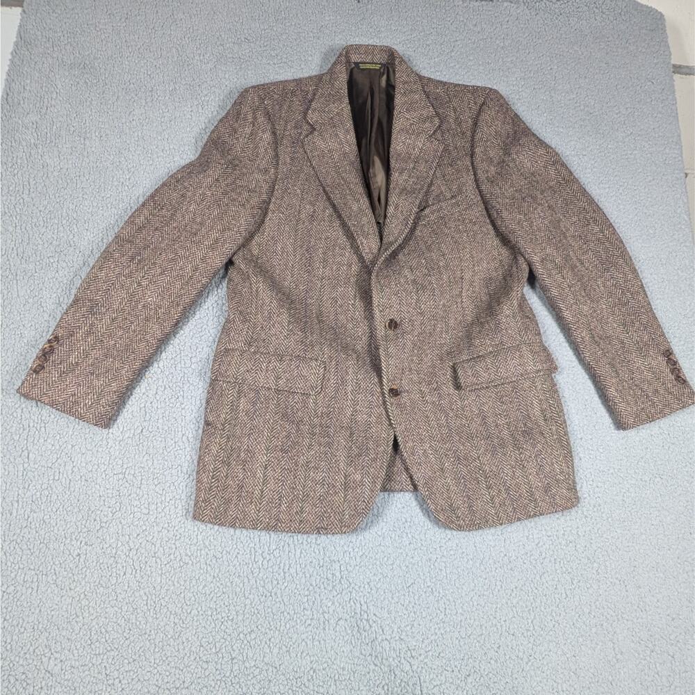 Vintage Harris Tweed 100% Wool Blazer Mens 42R Tan Sports Jacket Scotland 90s